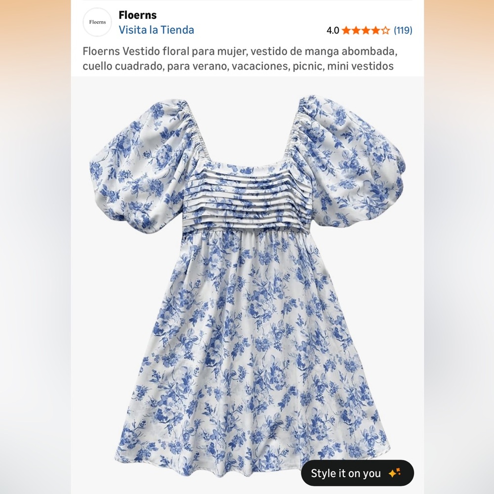 Amazon Blue and White Floral Mini Dress